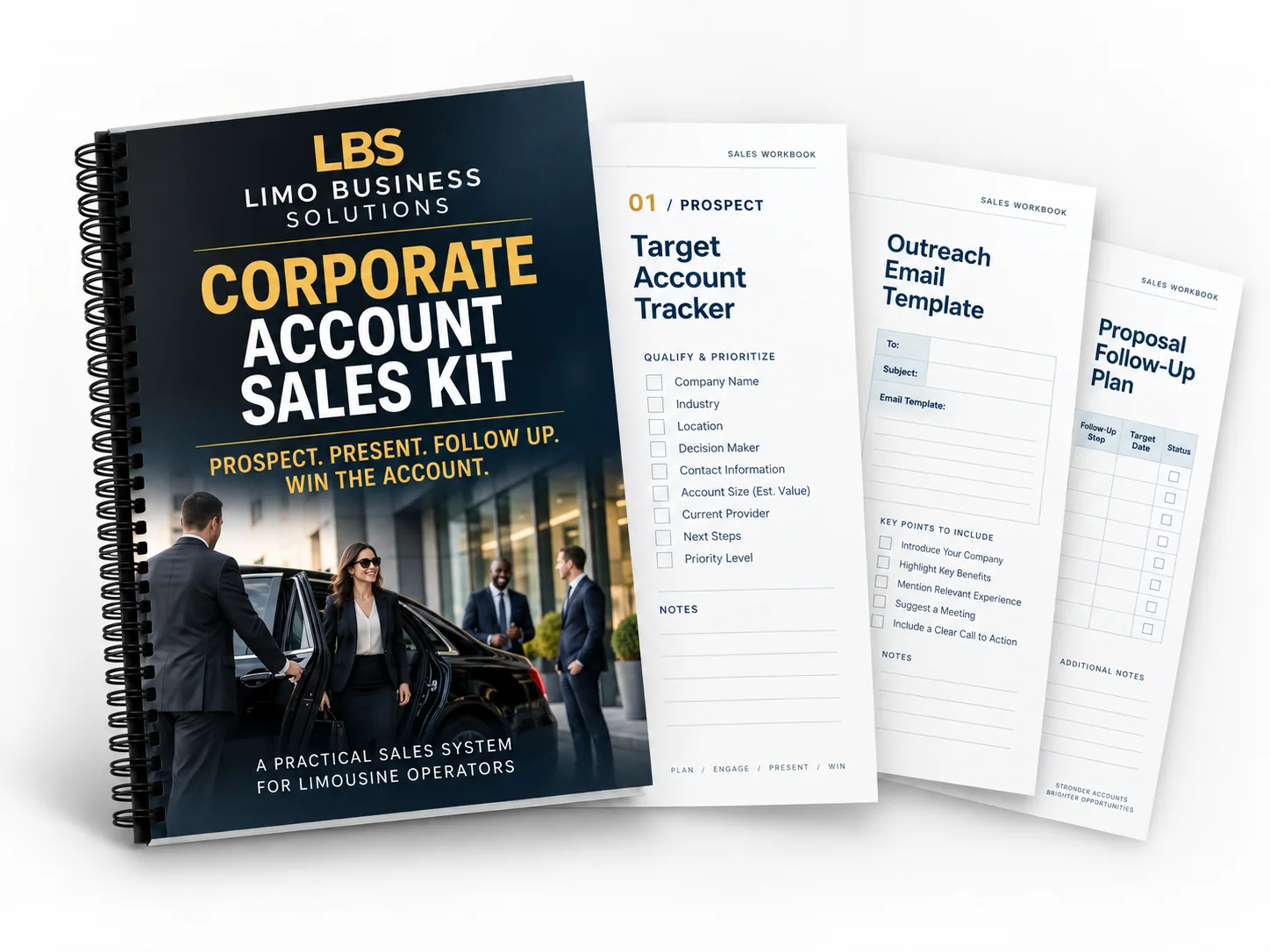 Corporate Account Sales Kit product display with workbook cover and sample sales worksheets