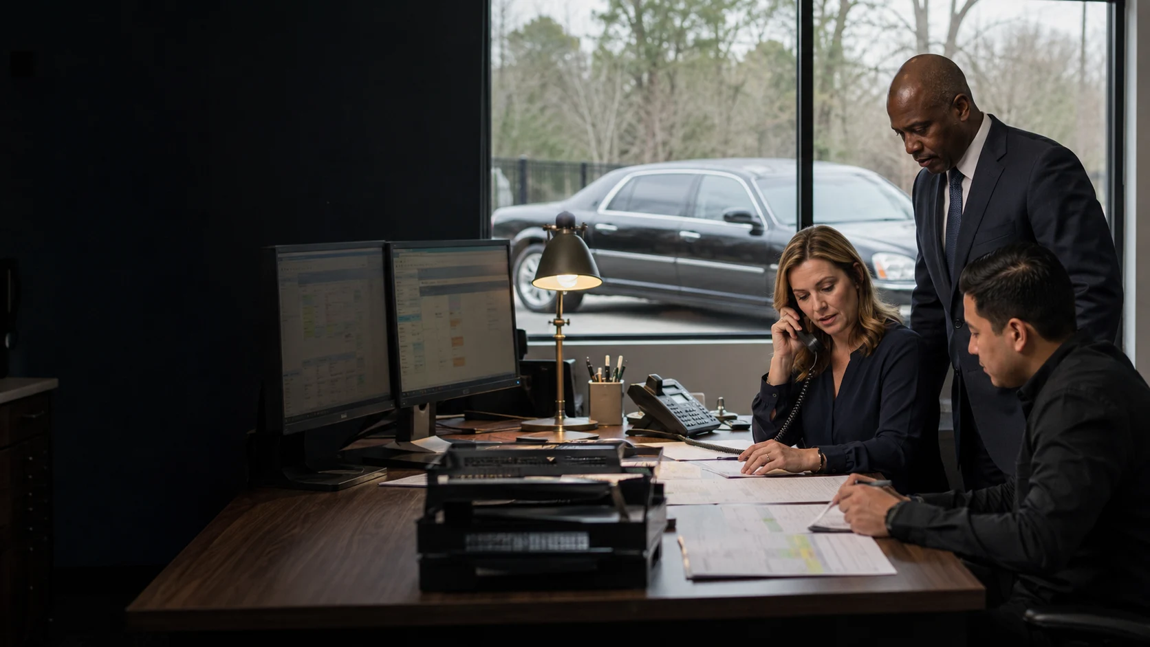 A dispatch team managing schedules, calls, and driver communication