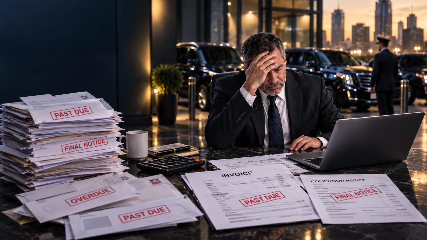 Stack of business invoices marked past due
